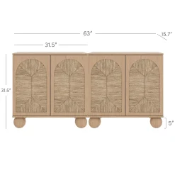 Seagrass Arched TV Console Cabinet for TVs up to 65" Raw Oak