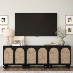 Seagrass Arched TV Console Cabinet for TVs up to 75" Black