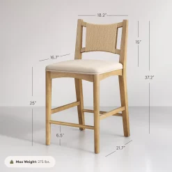 Seagrass Back Arched Footrest Counter Height Bar Stool (Set of 4)