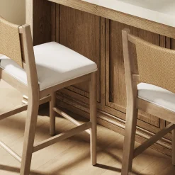 Seagrass Back Arched Footrest Counter Height Bar Stool (Set of 3)