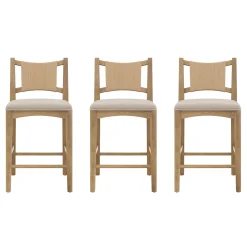 Seagrass Back Arched Footrest Counter Height Bar Stool (Set of 3)
