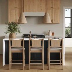 Seagrass Back Arched Footrest Counter Height Bar Stool (Set of 3)