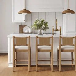 Seagrass Back Arched Footrest Counter Height Bar Stool