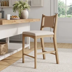 Seagrass Back Arched Footrest Counter Height Bar Stool
