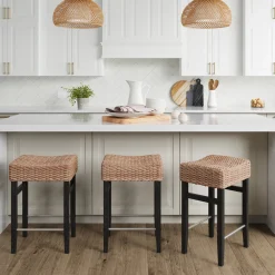 Seagrass Counter Height Bar Stools Black (Set of 3)
