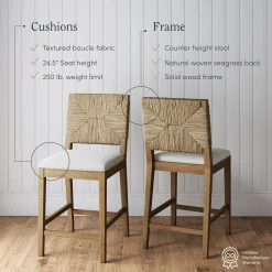 Seagrass Counter Height Bar Stools Light Brown (Set of 2)