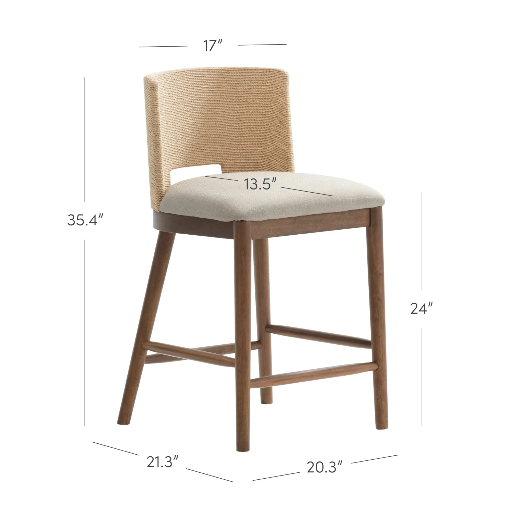 Seagrass Rope Back Counter Bar Stool Medium Brown (Set of 4)
