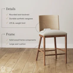 Seagrass Rope Back Counter Bar Stool Medium Brown (Set of 2)