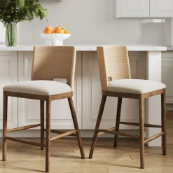 Seagrass Rope Back Counter Bar Stool Medium Brown (Set of 2)