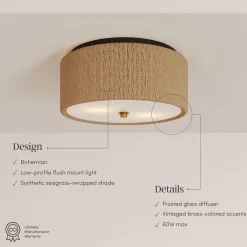Seagrass Shade Flush Mount Ceiling Light (Set of 2)