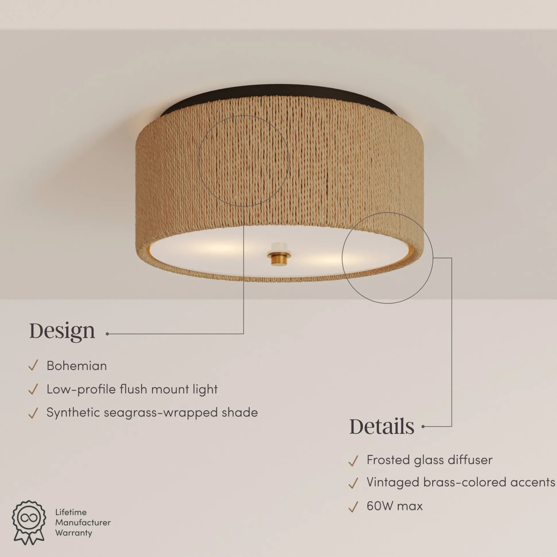 Seagrass Shade Flush Mount Ceiling Light