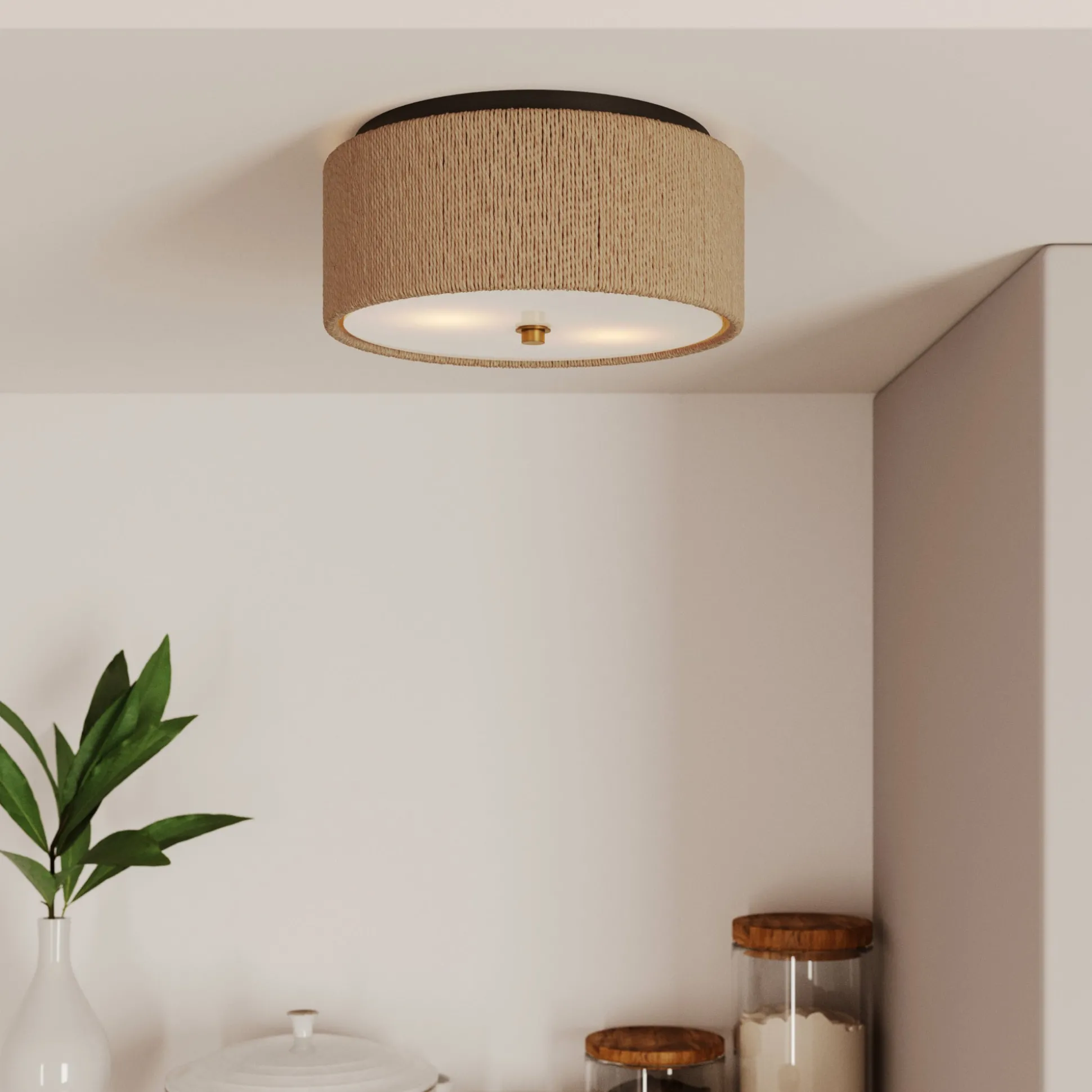 Seagrass Shade Flush Mount Ceiling Light