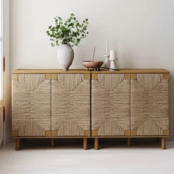 Seagrass Storage Cabinet Credenza Brown (Set of 2)