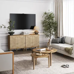 Seagrass Storage Cabinet Credenza Brown (Set of 2)