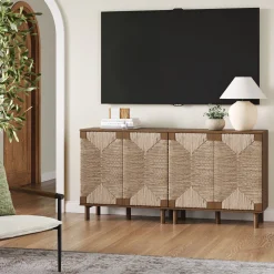 Seagrass Storage Cabinet Credenza Dark Brown (Set of 2)