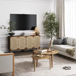 Seagrass Storage Cabinet Credenza Dark Brown (Set of 2)