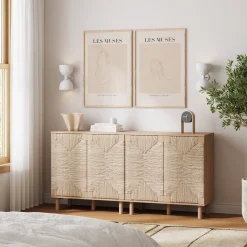 Seagrass Storage Cabinet Credenza Raw Oak (Set of 2)