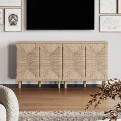 Seagrass Storage Cabinet Credenza Raw Oak (Set of 2)