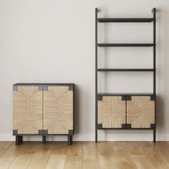 Seagrass Storage Cabinet Credenza Black (Set of 2)