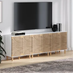Seagrass Storage Cabinet Credenza White (Set of 3)