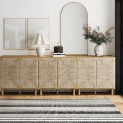 Seagrass Storage Cabinet Credenza Brown (Set of 3)