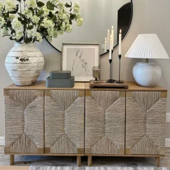 Seagrass Storage Cabinet Credenza Brown (Set of 3)