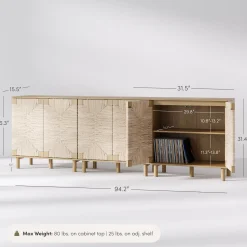 Seagrass Storage Cabinet Credenza Brown (Set of 3)