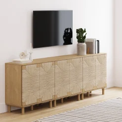 Seagrass Storage Cabinet Credenza Brown (Set of 3)