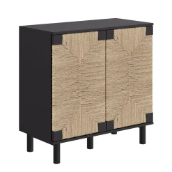 Seagrass Storage Cabinet Credenza Black (Set of 3)