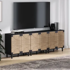 Seagrass Storage Cabinet Credenza Black (Set of 3)