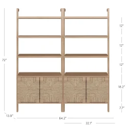 Seagrass Wall Bookshelf with Doors Raw Oak (Set of 2)