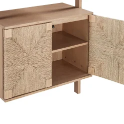 Seagrass Wall Bookshelf with Doors Raw Oak