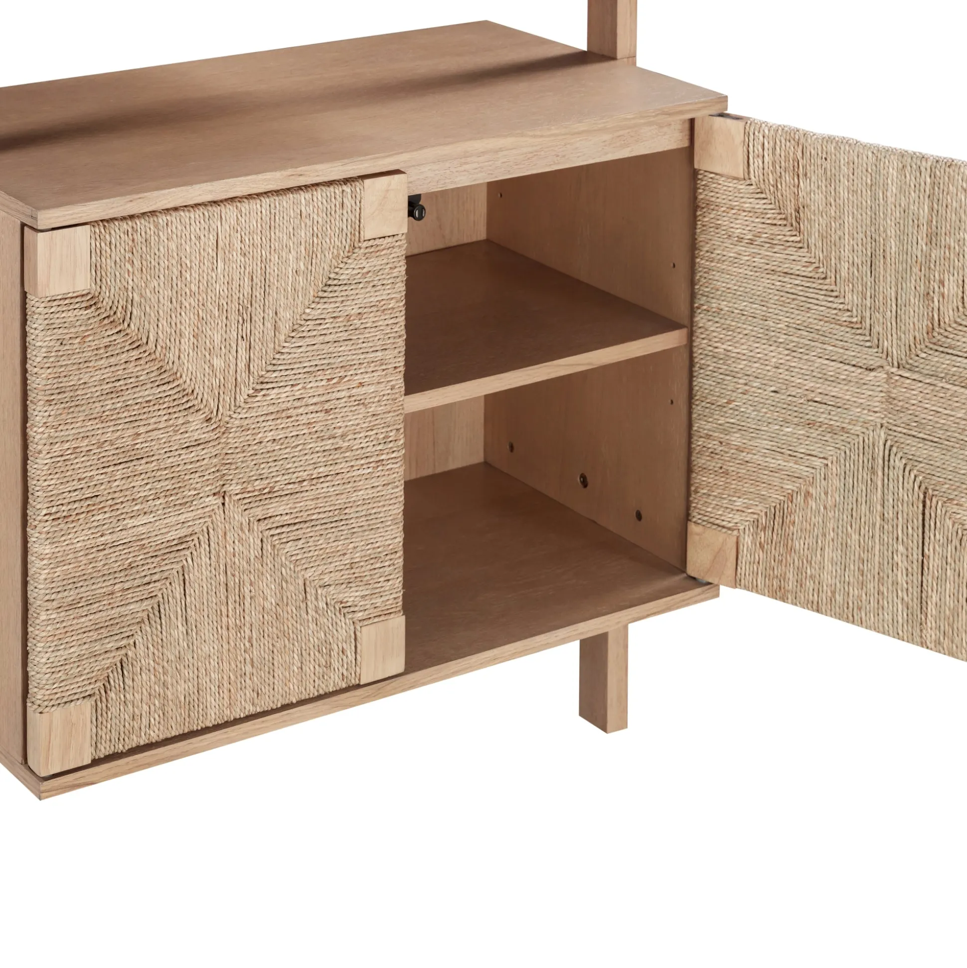 Seagrass Wall Bookshelf with Doors Raw Oak