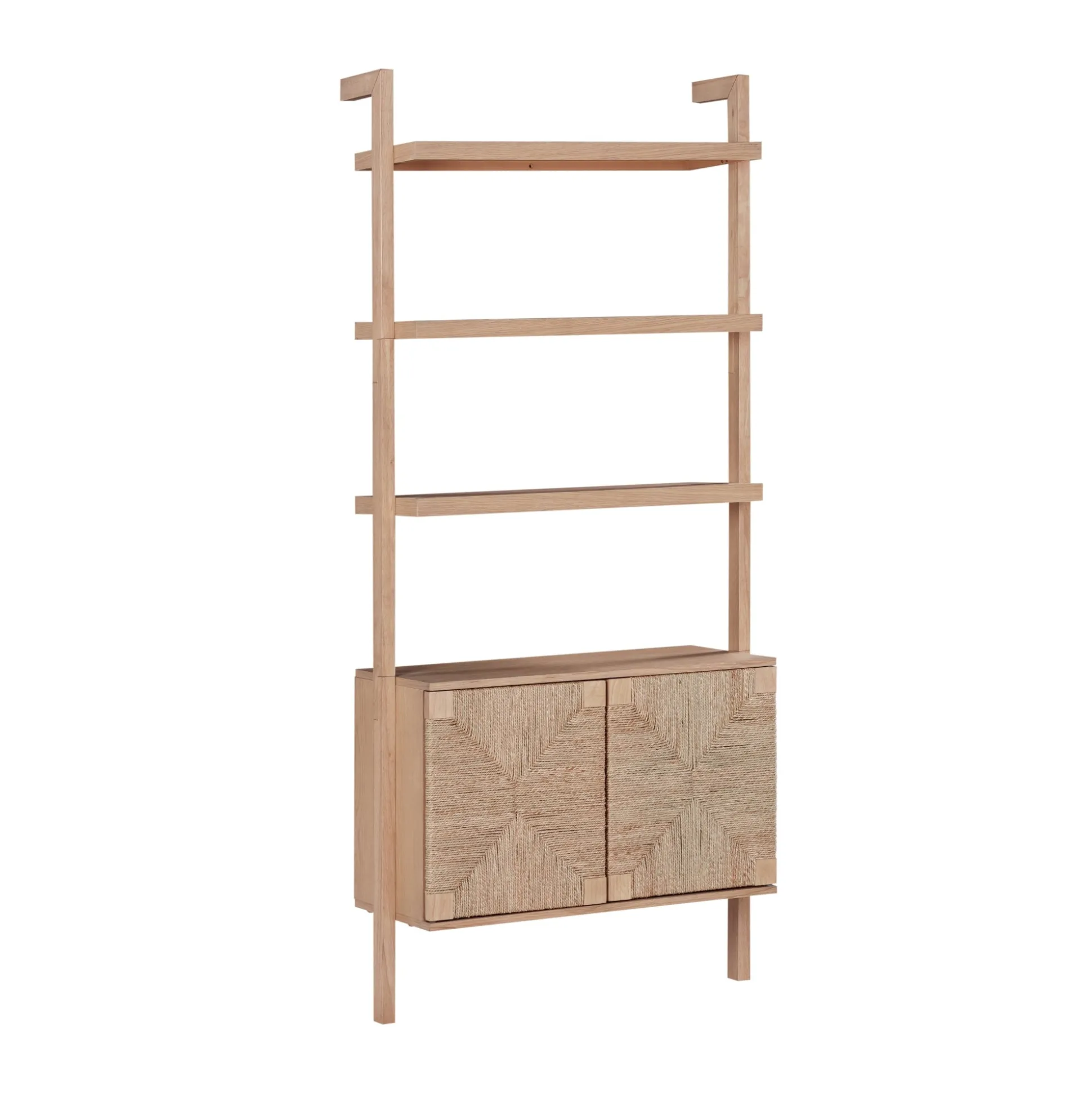 Seagrass Wall Bookshelf with Doors Raw Oak
