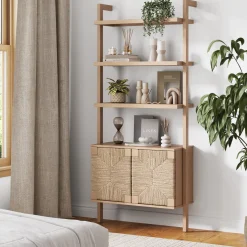 Seagrass Wall Bookshelf with Doors Raw Oak