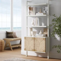 Seagrass Wall Bookshelf with Doors White