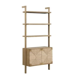 Seagrass Wall Bookshelf with Doors Light Brown