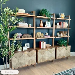 Seagrass Wall Bookshelf with Doors Light Brown