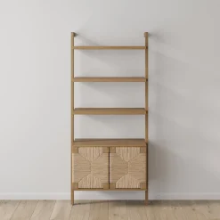 Seagrass Wall Bookshelf with Doors Light Brown