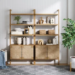 Seagrass Wall Bookshelf with Doors Light Brown