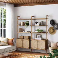Seagrass Wall Bookshelf with Doors Light Brown