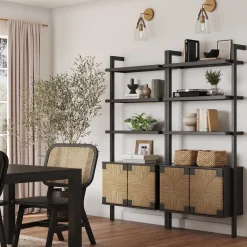 Seagrass Wall Bookshelf with Doors Black