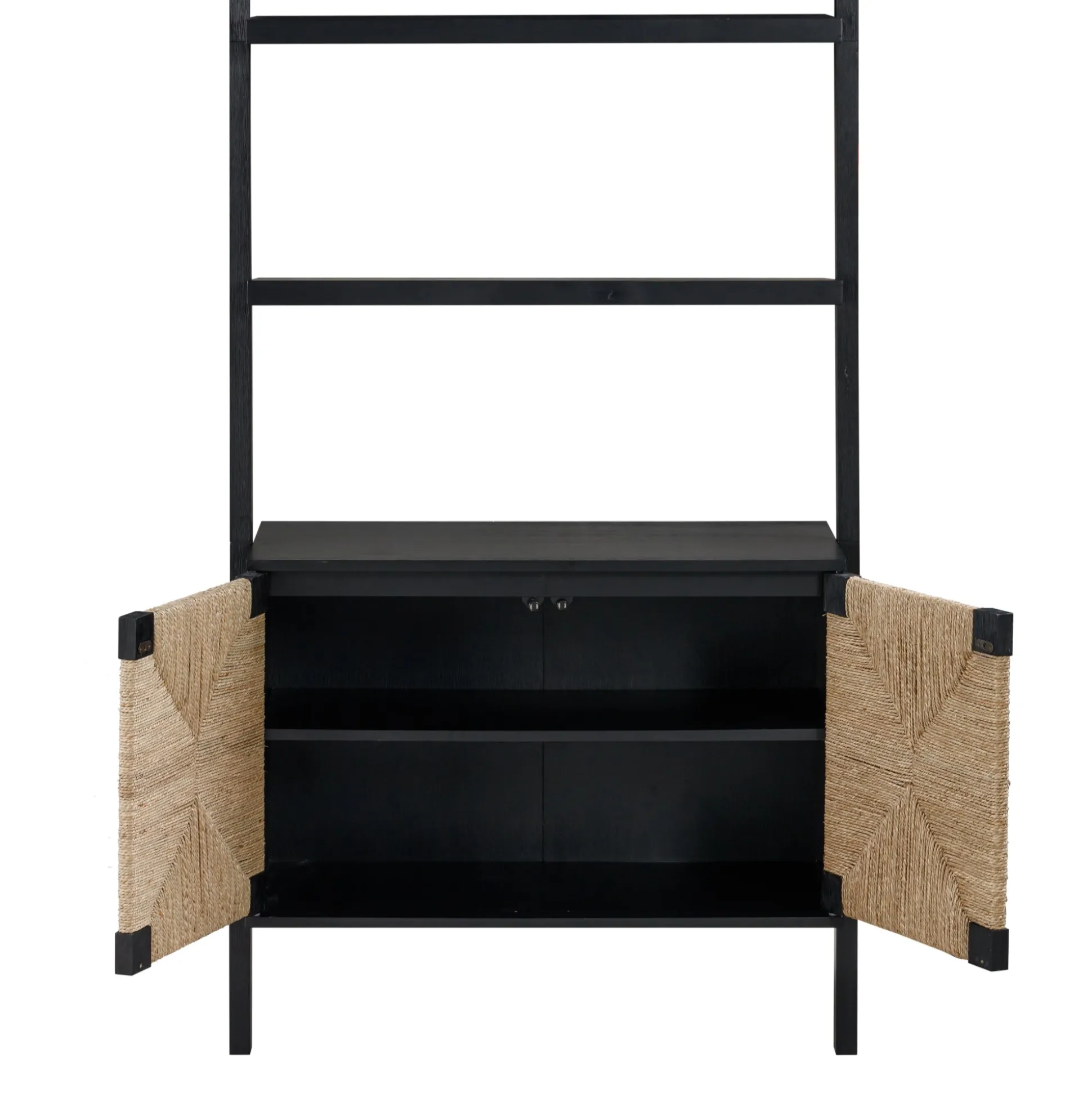 Seagrass Wall Bookshelf with Doors Black