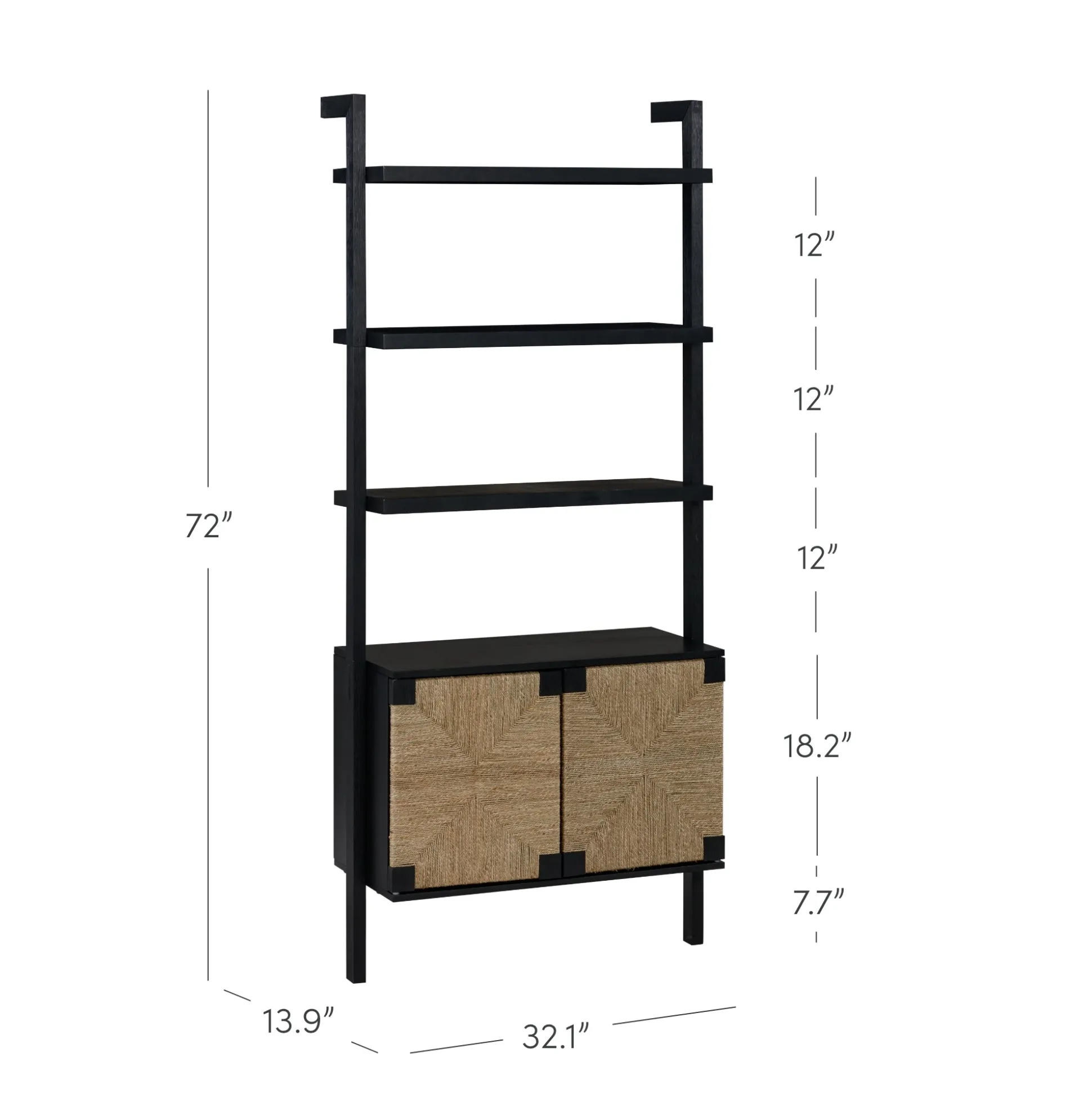 Seagrass Wall Bookshelf with Doors Black