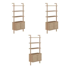 Seagrass Wall Bookshelf with Doors Raw Oak (Set of 3)