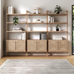 Seagrass Wall Bookshelf with Doors Raw Oak (Set of 3)