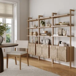Seagrass Wall Bookshelf with Doors Raw Oak (Set of 3)