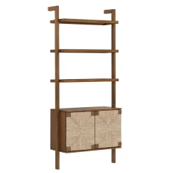 Seagrass Wall Bookshelf with Doors Dark Brown
