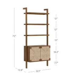 Seagrass Wall Bookshelf with Doors Dark Brown