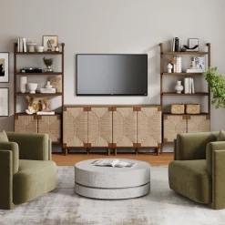Seagrass Wall Bookshelf with Doors Dark Brown